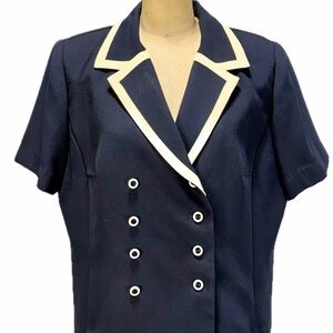 VINTAGE 90s nautical sailor bodice short sleeve blazer jacket navy blue large